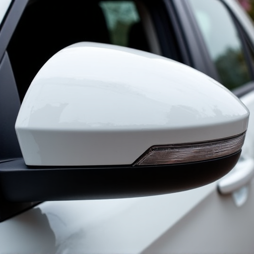 Mirror cap clear bra application on an SUV in Valencia. Demonstrating precise cut and wrap for full protection of vulnerable exterior parts.